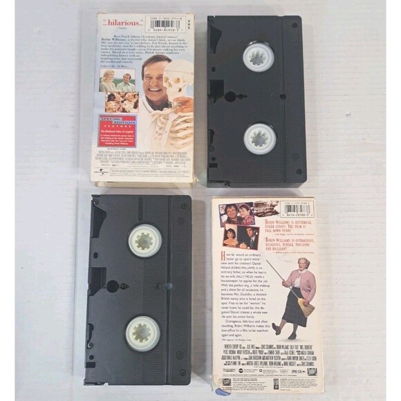 Mrs. Doubtfire Patch Adams VHS Lot Robin Williams Comedy Drama Movies Tested - Picture 2 of 2